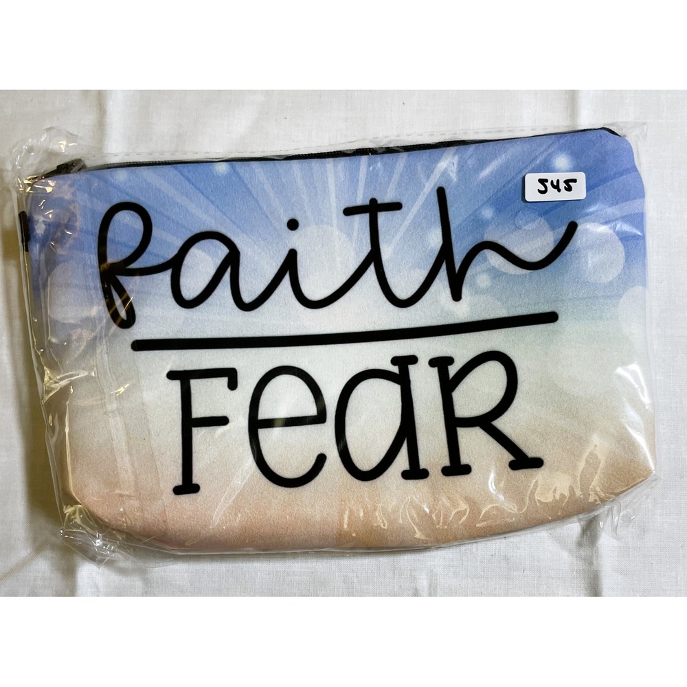 The Pouch Faith Over‎ Fear Pouch Womens Small Blue White Peach New Inspirational